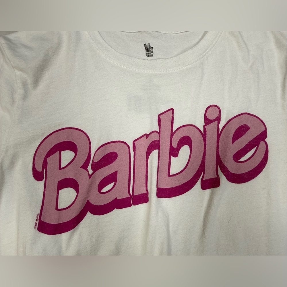 Junk Food Clothing White Tee with Pink Barbie Logo - Picture 2 of 5